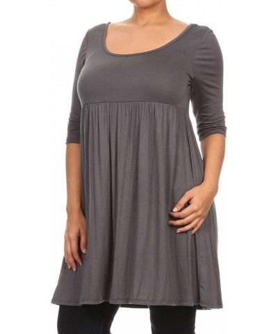 Plus Women's 3/4 Sleeve Empire Waist Baby Doll Dress Made in USA Charcoal $9.98 Dresses