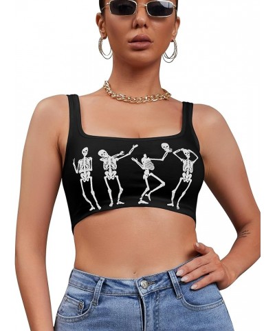 Women's Sexy Skeleton Skull Hand Print Sleeveless Funny Halloween Crop Tank Top Shirts Black Dance $10.34 Tanks