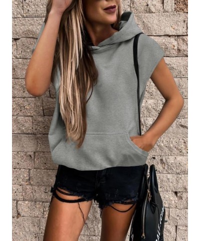 Womens Casual Hoodies Short Sleeve Drawstring Lightweight Hooded Sweatshirt Button Loose Pullover Tops No Button 05 Grey $16....