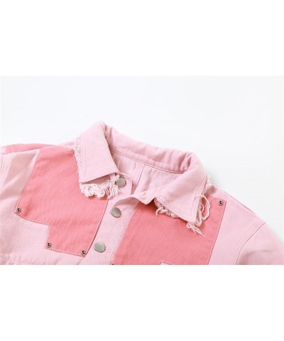 Womens Lapel Denim Cropped Jacket, Long Sleeve Button Down Patchwork Jacket Jacket $18.06 Jackets