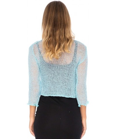 Womens Sheer Shrug Cardigan Cropped Bolero Jacket Lightweight Knit Powder Blue $14.50 Sweaters