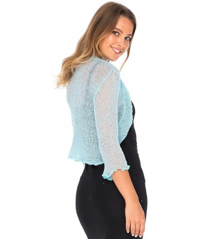 Womens Sheer Shrug Cardigan Cropped Bolero Jacket Lightweight Knit Powder Blue $14.50 Sweaters