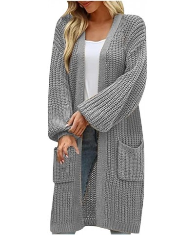 Plus Size Cardigan for Women Dressy, Women's Fall Open Front Lightweight Sweaters with Pockets Puff Sleeve Long Coat Gray $12...