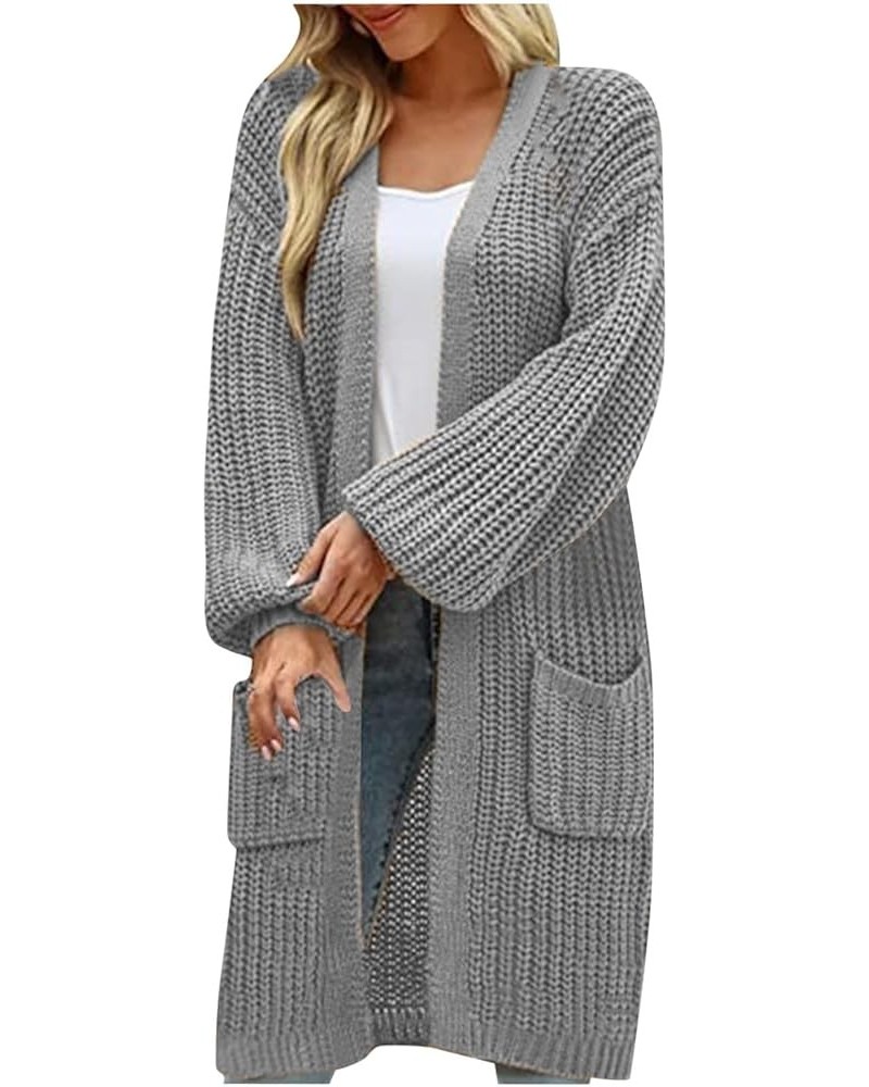 Plus Size Cardigan for Women Dressy, Women's Fall Open Front Lightweight Sweaters with Pockets Puff Sleeve Long Coat Gray $12...