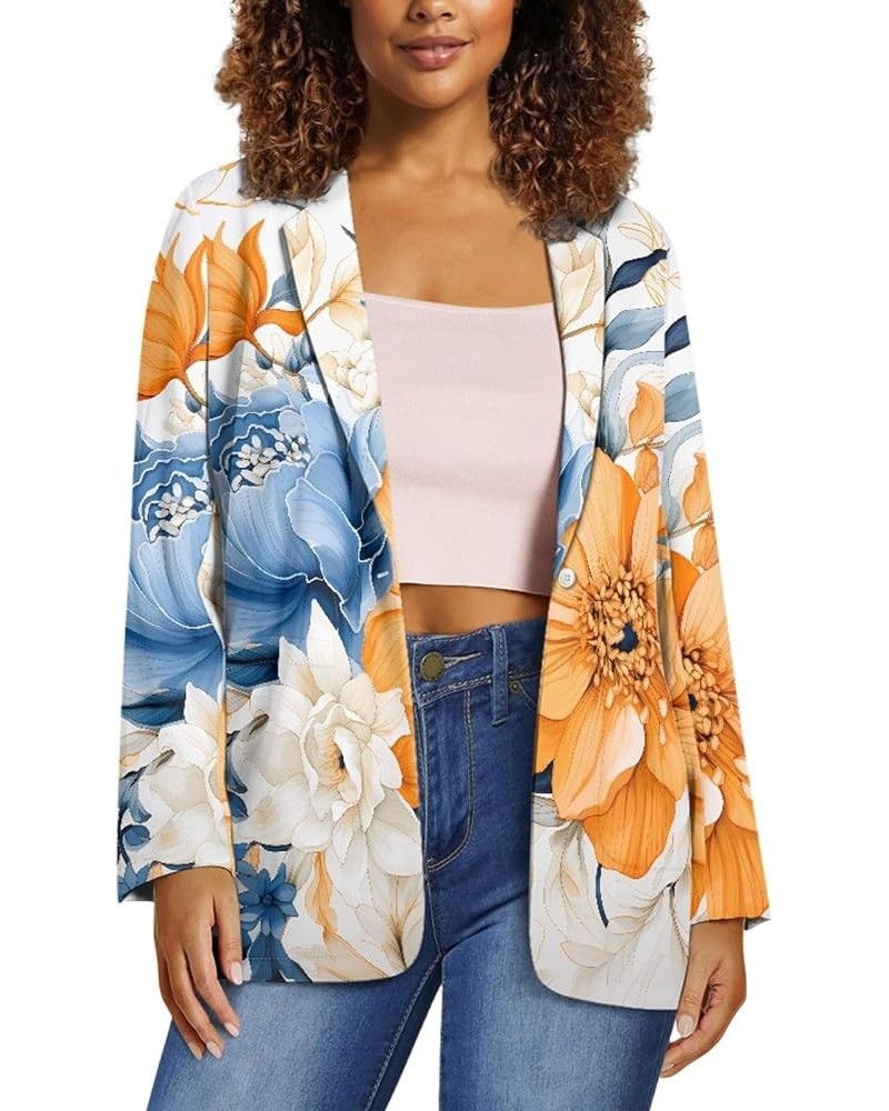 Hawaiian Palm Plumeria Beach Womens Causal Blazers One Button Blazer Jackets Plus Size Open Front Blazer Jackets Ethnic Peony...