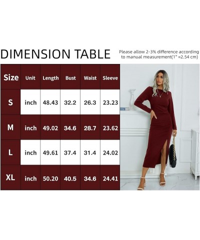 Women's Long Sleeve Dresses: Casual Bodycon Dress Crew Neck Ruched Midi Dress with Slit S-XL 160-winered $28.90 Dresses