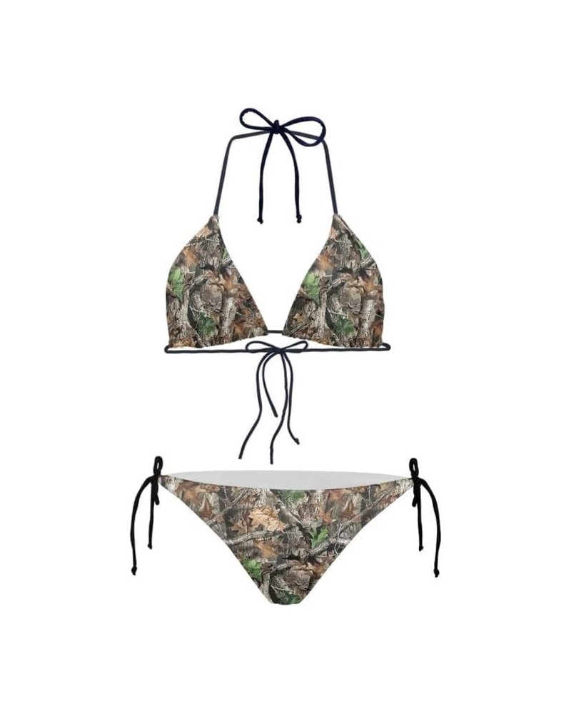 Leopard Triangle Bikini Set for Women, Swimwear Top for Large Bust, Tie Two Sides Bottom Triangle Bikinis Swimsuits Camo Hunt...