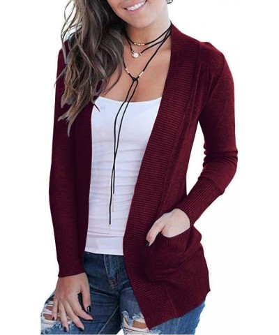 Women’s Cardigan with Pockets Open Front Long Sleeve Knit Plus Size Cardigans Sweater for Women, 0X-4X 08-burgundy $17.39 Swe...