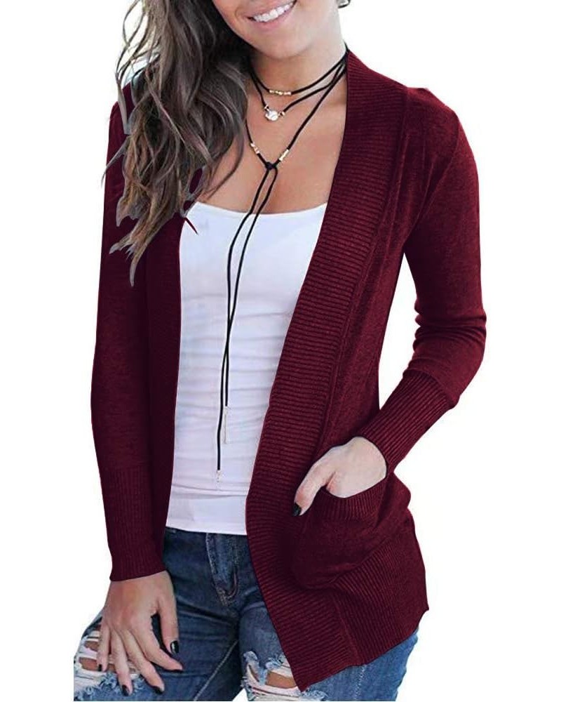 Women’s Cardigan with Pockets Open Front Long Sleeve Knit Plus Size Cardigans Sweater for Women, 0X-4X 08-burgundy $17.39 Swe...