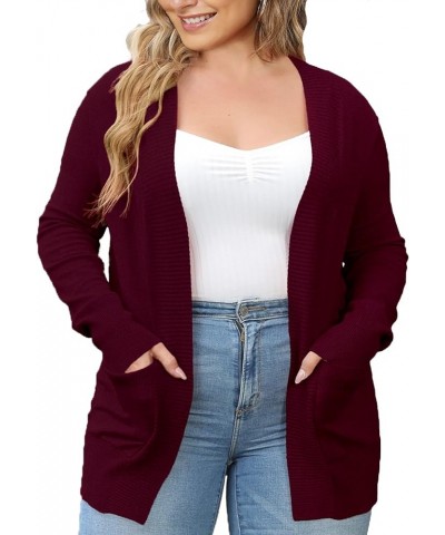 Women’s Cardigan with Pockets Open Front Long Sleeve Knit Plus Size Cardigans Sweater for Women, 0X-4X 08-burgundy $17.39 Swe...