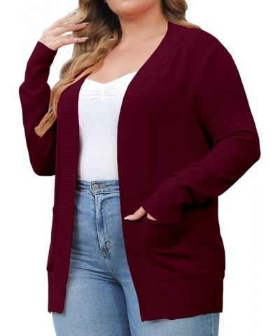 Women’s Cardigan with Pockets Open Front Long Sleeve Knit Plus Size Cardigans Sweater for Women, 0X-4X 08-burgundy $17.39 Swe...