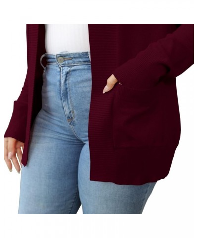 Women’s Cardigan with Pockets Open Front Long Sleeve Knit Plus Size Cardigans Sweater for Women, 0X-4X 08-burgundy $17.39 Swe...