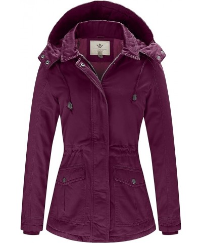 Women's Winter Thicken Cotton Coat Warm Parka Jacket with Removable Hood Deep Wine $33.60 Jackets