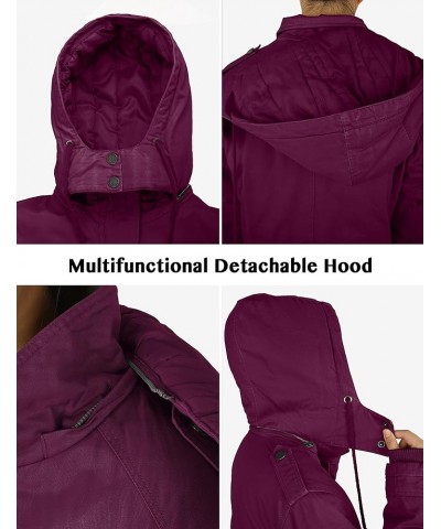 Women's Winter Thicken Cotton Coat Warm Parka Jacket with Removable Hood Deep Wine $33.60 Jackets