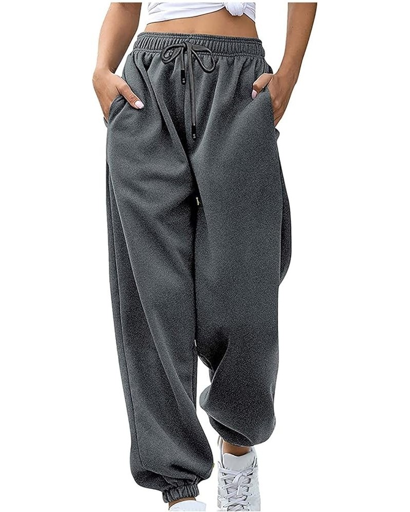 Fall Sporty Sweatpants for Women Cinch Bottom High Waisted Sweatpants Comfy Loose Fit Drawstring Athletic Joggers Dark Gray 2...