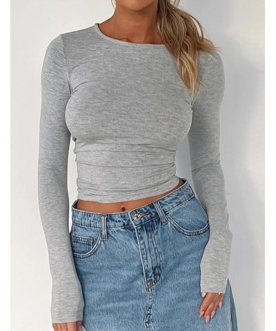 Women’s Casual Basic Going Out Crop Tops Long Sleeve Slim Fit T-Shirt Crew Neck Workout Tight Crop Tee Shirt Grey $14.49 T-Sh...