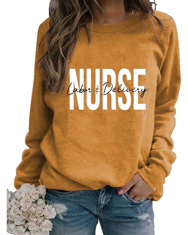 Womens Labor And Delivery Nurse Sweatshirt Retro Letter Print Long Sleeve Crewneck Pullover Lightweight Tops Yellow $11.61 Ho...