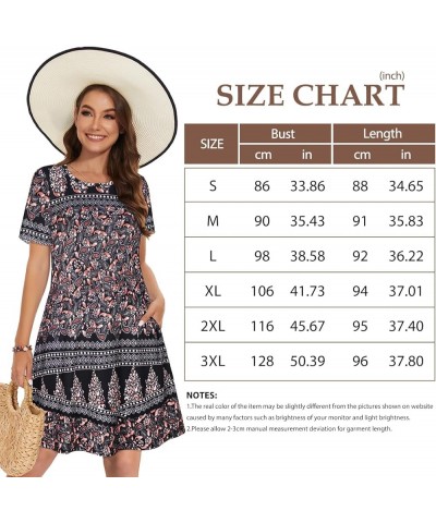 Summer Dresses for Women Casual Tshirt Short Sleeve Floral Sundress Beach Cover Ups with Pockets Black Pink $13.74 Dresses