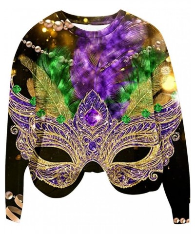 Womens Cropped Crewneck Sweatshirts Funny Mask Graphic Sweatshirt Pullover Mardi Gras Outfits for Women Party Tops 07 Purple ...