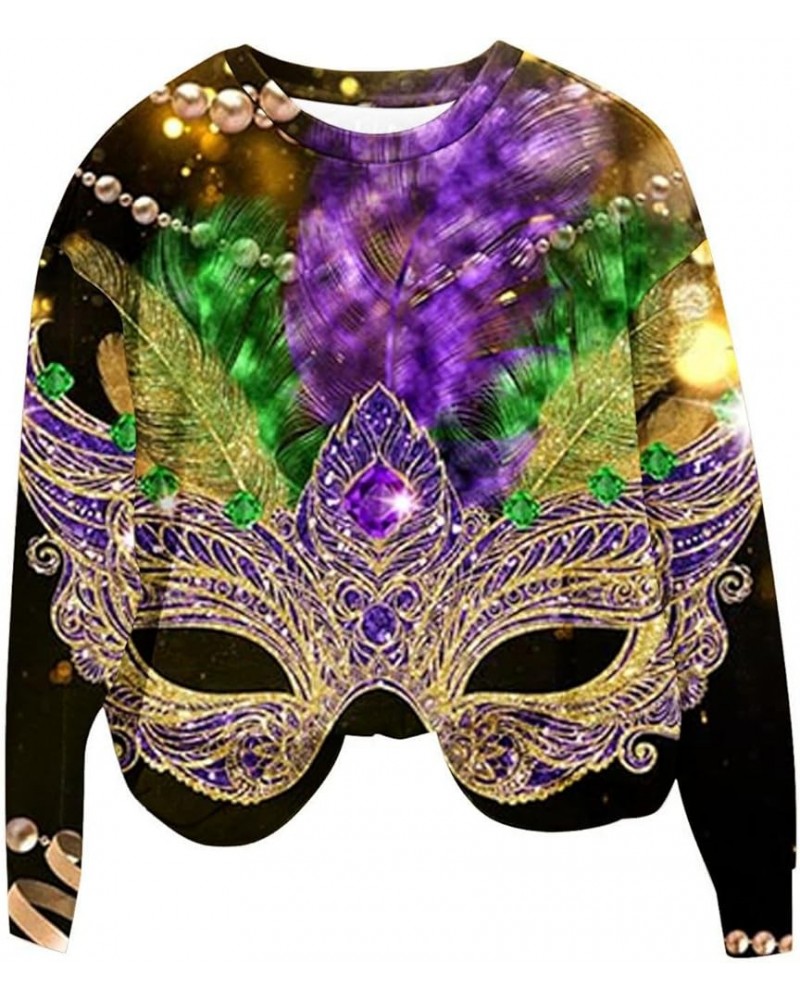 Womens Cropped Crewneck Sweatshirts Funny Mask Graphic Sweatshirt Pullover Mardi Gras Outfits for Women Party Tops 07 Purple ...