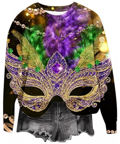 Womens Cropped Crewneck Sweatshirts Funny Mask Graphic Sweatshirt Pullover Mardi Gras Outfits for Women Party Tops 07 Purple ...