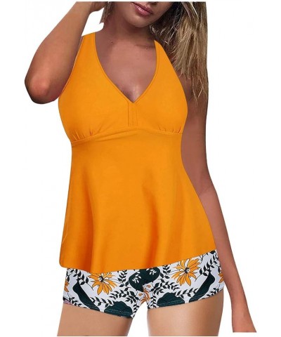 Swimsuits for Women Printed Racerback Straps Swim Tops with Boyshorts Summer Modest Tankini Bathing Suits Two Piece Orange $1...