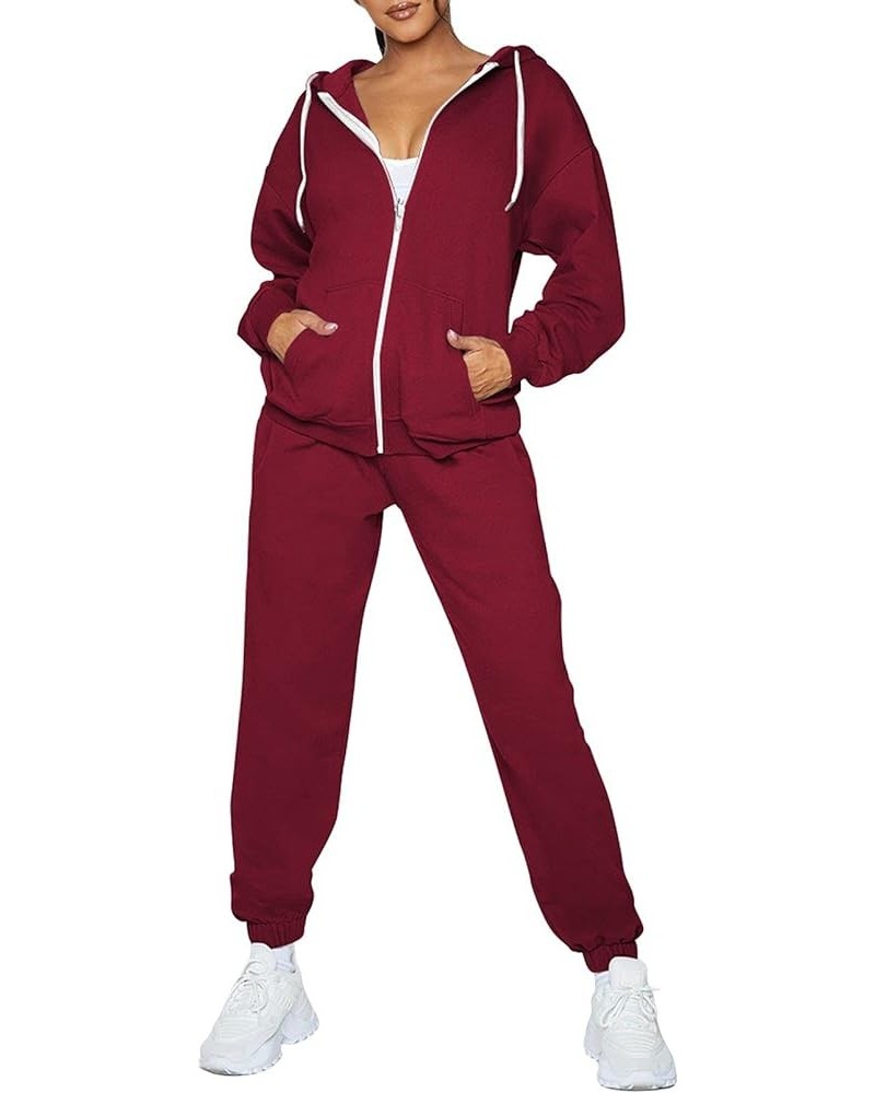 Women 2 Piece Sweatsuit Outfits Sets Zipper Up Hooded Sweatshirt And Jogger Pants Workout Sets Red $22.00 Activewear