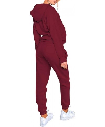 Women 2 Piece Sweatsuit Outfits Sets Zipper Up Hooded Sweatshirt And Jogger Pants Workout Sets Red $22.00 Activewear