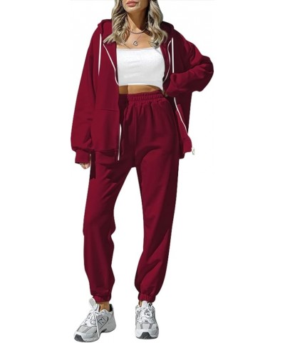 Women 2 Piece Sweatsuit Outfits Sets Zipper Up Hooded Sweatshirt And Jogger Pants Workout Sets Red $22.00 Activewear