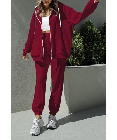 Women 2 Piece Sweatsuit Outfits Sets Zipper Up Hooded Sweatshirt And Jogger Pants Workout Sets Red $22.00 Activewear