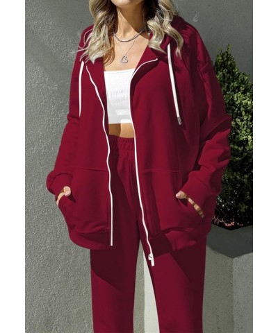 Women 2 Piece Sweatsuit Outfits Sets Zipper Up Hooded Sweatshirt And Jogger Pants Workout Sets Red $22.00 Activewear