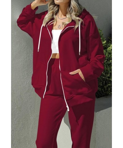 Women 2 Piece Sweatsuit Outfits Sets Zipper Up Hooded Sweatshirt And Jogger Pants Workout Sets Red $22.00 Activewear