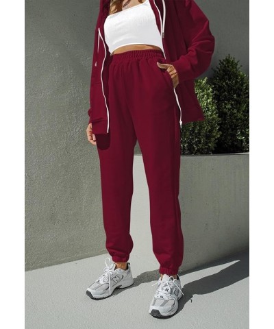 Women 2 Piece Sweatsuit Outfits Sets Zipper Up Hooded Sweatshirt And Jogger Pants Workout Sets Red $22.00 Activewear