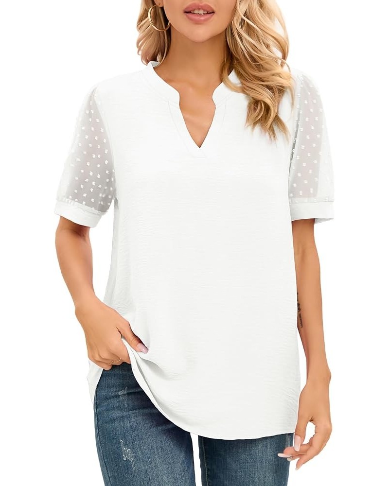 Womens Summer Casual Shirts Short Sleeve Tops Notch V Neck Blouses Trendy Tunic B:white $11.99 Tops