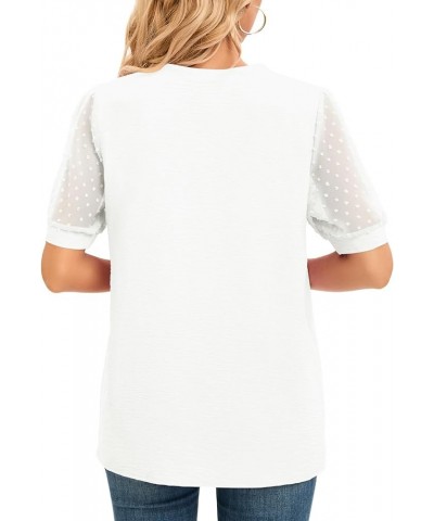 Womens Summer Casual Shirts Short Sleeve Tops Notch V Neck Blouses Trendy Tunic B:white $11.99 Tops