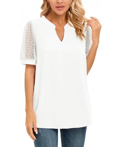 Womens Summer Casual Shirts Short Sleeve Tops Notch V Neck Blouses Trendy Tunic B:white $11.99 Tops