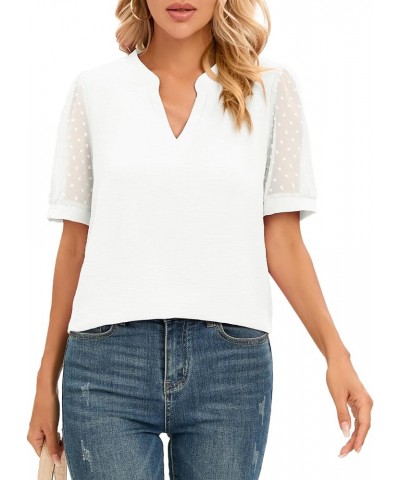 Womens Summer Casual Shirts Short Sleeve Tops Notch V Neck Blouses Trendy Tunic B:white $11.99 Tops