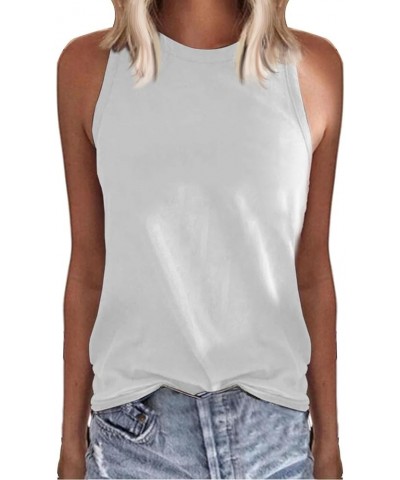 Crop Tank Tops for Women,Womens Round Neck Tank Top Print Casual Versatile Button Pure Color Sleeveless T Shirt A7-white $3.6...