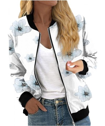 Women's Fall Zip Coat Jacket Fashion Casual Long Sleeve Lightweight Printed Outdoors Party Jacket with Pockets 03-light Blue ...