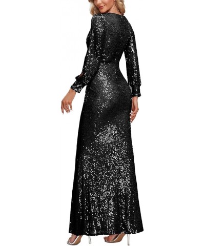 Women's Sexy V-Neck Split Long Sleeve Shinning Sequins Evening Mermaid Bridesmaid Cocktail Dress Black $42.32 Dresses