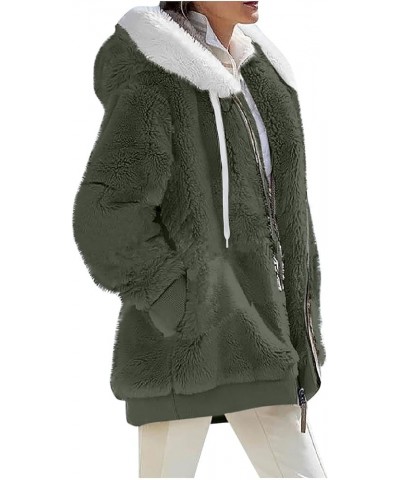 Jackets for Women Casual Plus Size Sherpa Fleece Winter Coats Full Zip Up Fuzzy Plush Sweater Hoodies Outerwear E Army Green ...