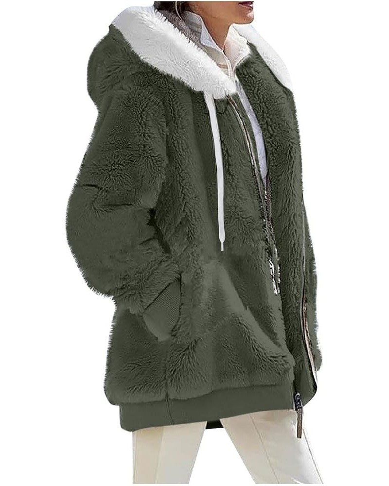 Jackets for Women Casual Plus Size Sherpa Fleece Winter Coats Full Zip Up Fuzzy Plush Sweater Hoodies Outerwear E Army Green ...