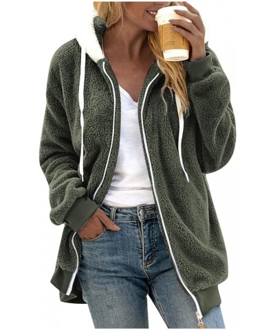 Jackets for Women Casual Plus Size Sherpa Fleece Winter Coats Full Zip Up Fuzzy Plush Sweater Hoodies Outerwear E Army Green ...