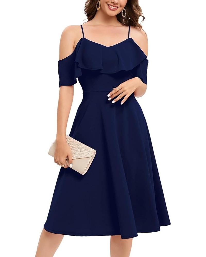 Womens Off Shoulder Summer Cocktail Swing Dress Wedding Guest Party A Line Midi Dress Navy $17.67 Dresses