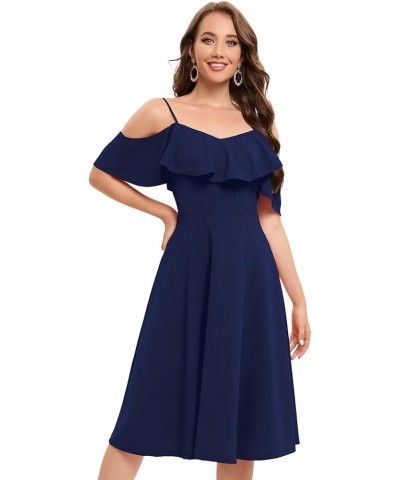 Womens Off Shoulder Summer Cocktail Swing Dress Wedding Guest Party A Line Midi Dress Navy $17.67 Dresses