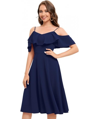 Womens Off Shoulder Summer Cocktail Swing Dress Wedding Guest Party A Line Midi Dress Navy $17.67 Dresses