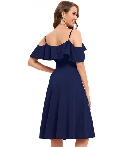 Womens Off Shoulder Summer Cocktail Swing Dress Wedding Guest Party A Line Midi Dress Navy $17.67 Dresses