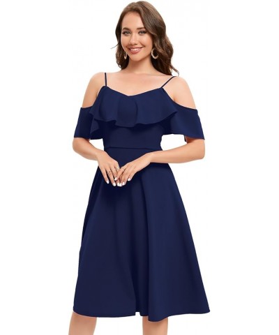 Womens Off Shoulder Summer Cocktail Swing Dress Wedding Guest Party A Line Midi Dress Navy $17.67 Dresses