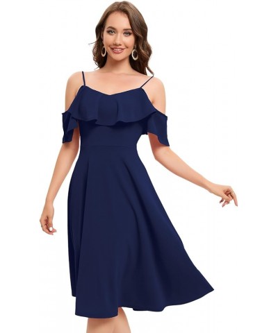 Womens Off Shoulder Summer Cocktail Swing Dress Wedding Guest Party A Line Midi Dress Navy $17.67 Dresses