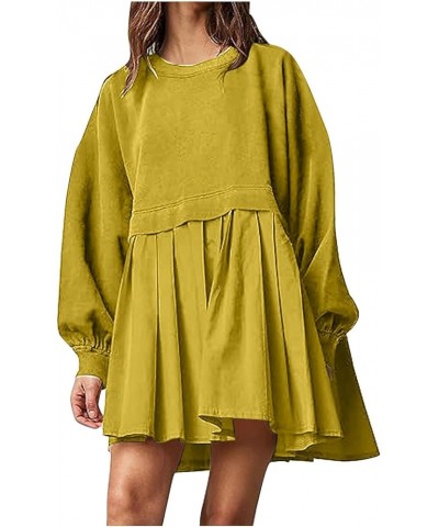 Oversized Sweatshirt Dress for Women Long Sleeve Patchwork Crewneck Pullover Loose Flowy Pleated Tops Mini Dress 05 Yellow $9...